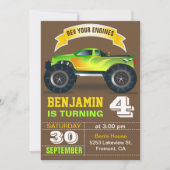 Green Monster Truck Kids Birthday Party Invitation (Front)