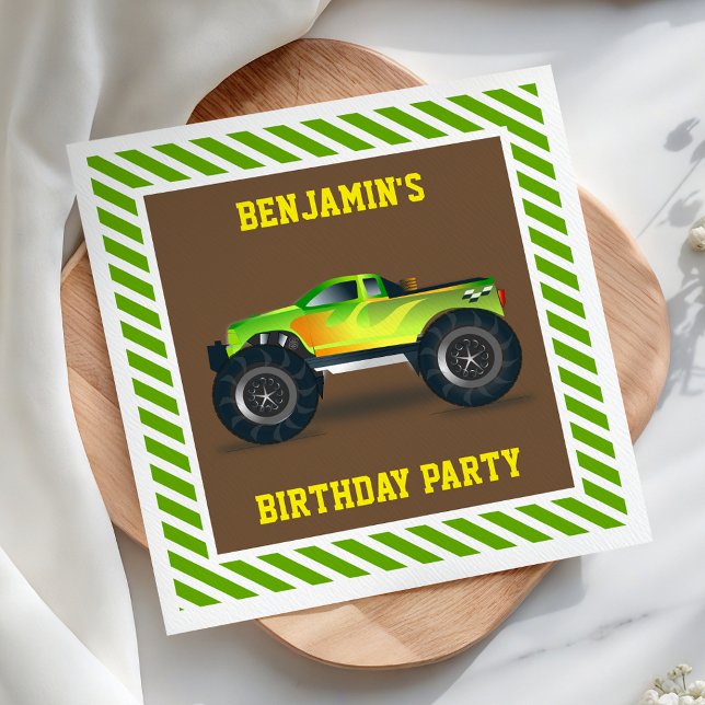 Green Monster Truck Kids Birthday Party Paper Napkins (Creator Uploaded)