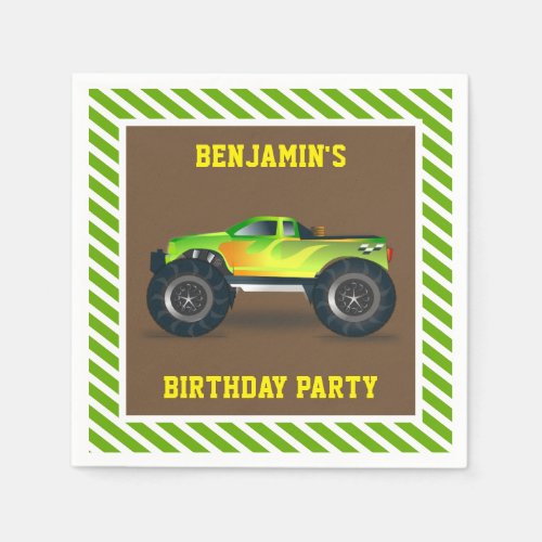 Green Monster Truck Kids Birthday Party Paper Napkins