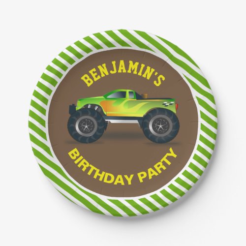 Green Monster Truck Kids Birthday Party Paper Plates