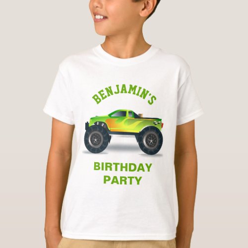 Green Monster Truck Kids Birthday Party T_Shirt