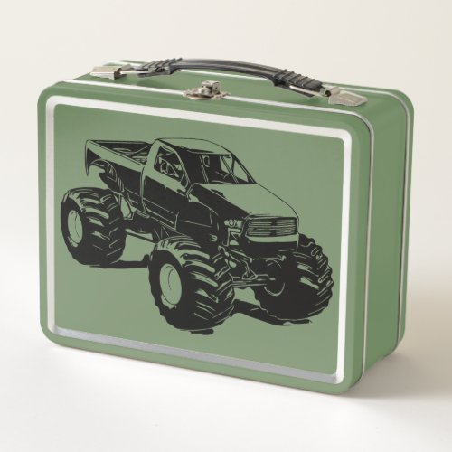 Green Monster Truck Metal Lunch Box