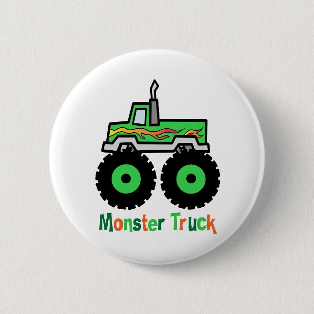 Green Monster Truck Pinback Button (Front)