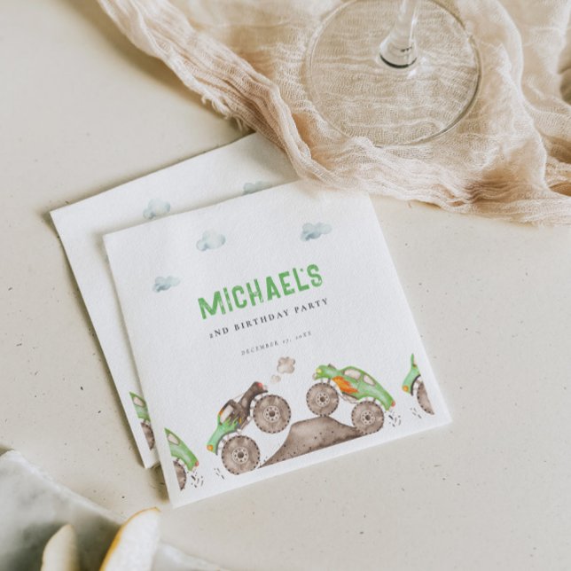 Green Monster Trucks Jam Birthday  Napkins (Creator Uploaded)