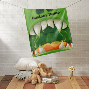 Green Monster with Big Teeth Baby Blanket