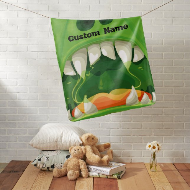 Green Monster with Big Teeth Baby Blanket (In Situ)