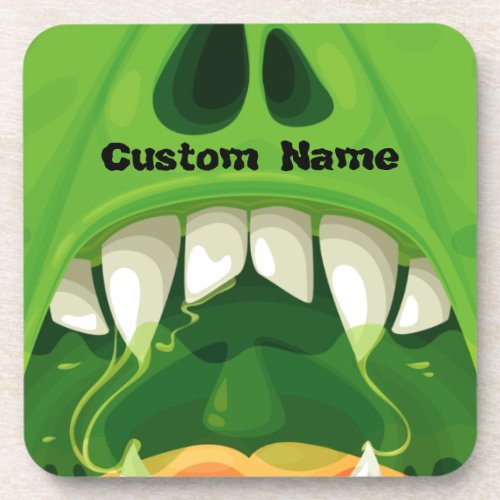 Green Monster with Big Teeth Beverage Coaster