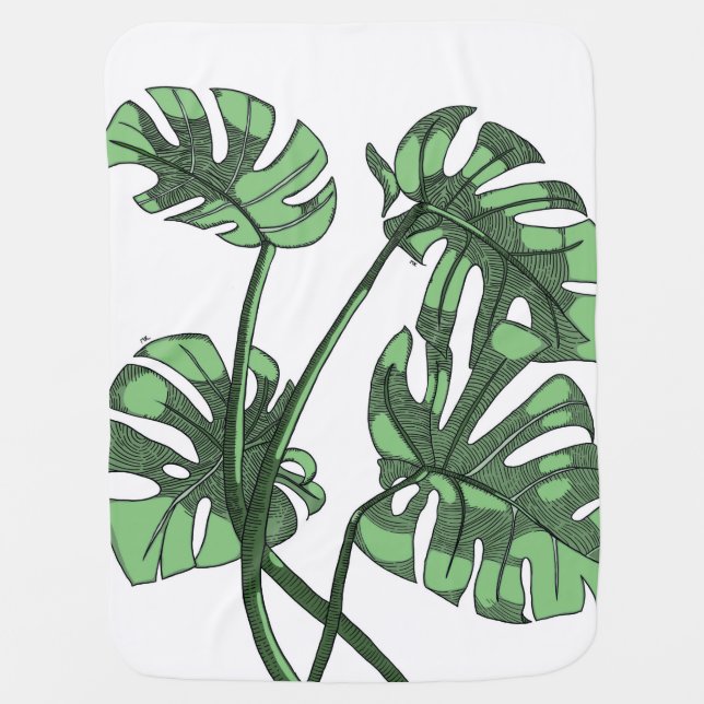 Green Monstera Baby Blanket (Front)