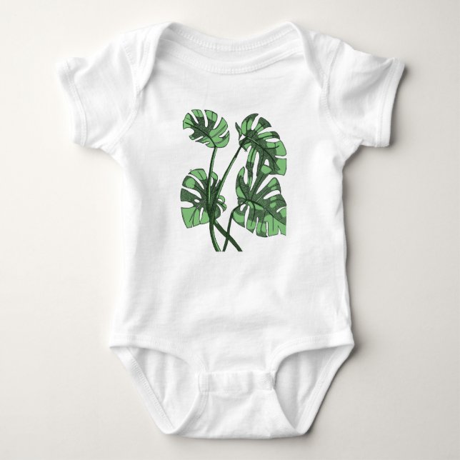 Green Monstera Leaf Baby Bodysuit (Front)