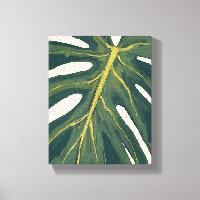 Green Monstera Leaf Botanical Plant Watercolor Canvas Print (Front)