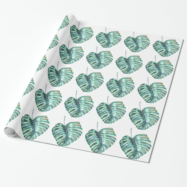 Green monstera leaf palm tropical wrapping paper (Unrolled)