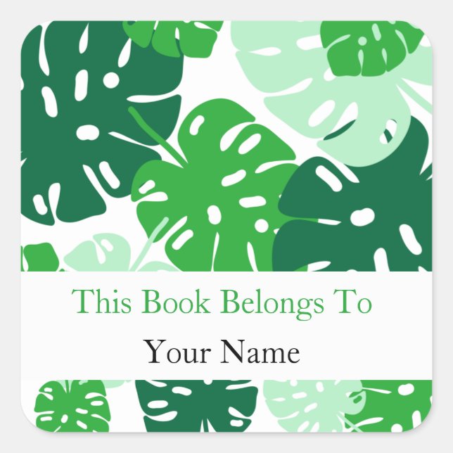 Green Monstera Leaf Pattern Bookplate (Front)