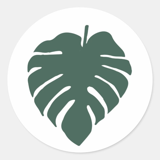 Green Monstera Leaf Print Classic Round Sticker (Front)