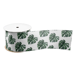 Green Monstera Leaf wedding Ribbon