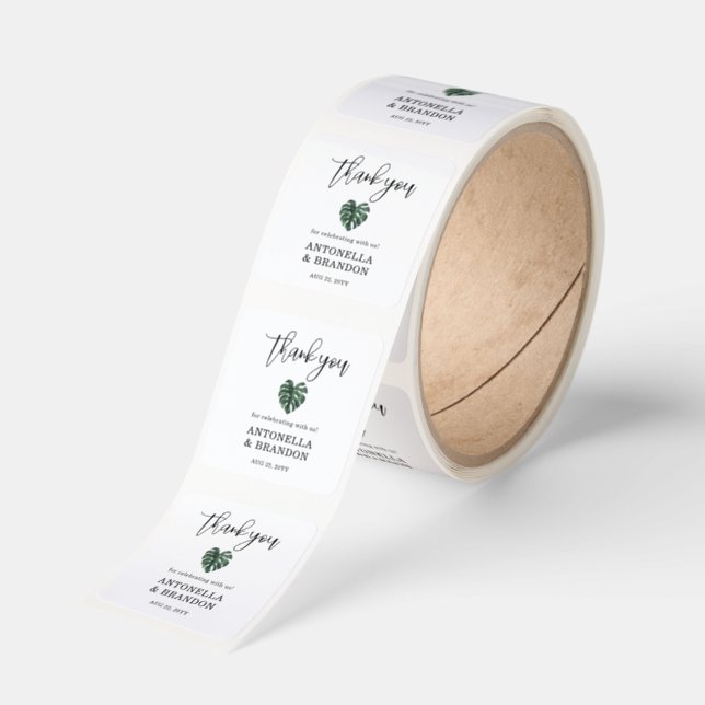 Green Monstera Leaf  Wedding Square Sticker (Roll)