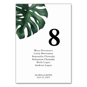 Green Monstera Leaf  Wedding Table Number