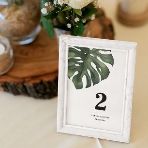 Green Monstera Leaf Wedding Table Number