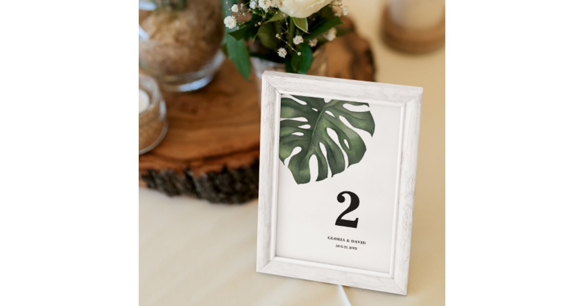 Monstera Table Numbers Green Monstera Leaf Wedding Table Number | Zazzle