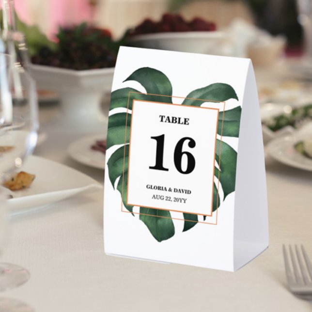 Green Monstera Leaf  Wedding Table Number Paper Table Tent (Creator Uploaded)