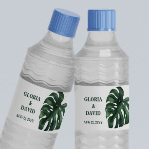 Green Monstera Leaf  Wedding  Water Bottle Label
