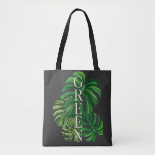 Green Monstera Leaves Tote Bag