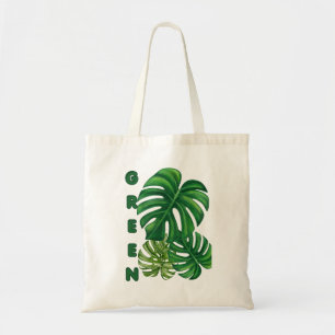 Green Monstera Leaves Tote Bag