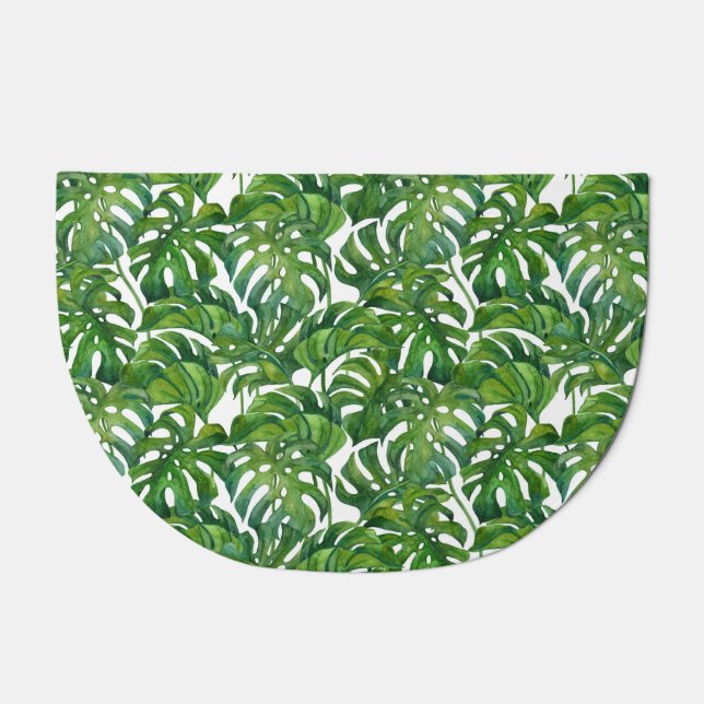 Green Monstera Leaves Tropical Seamless Doormat (Front)