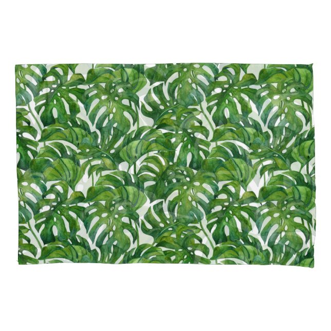 Green Monstera Leaves Tropical Seamless Pillow Case (Front)