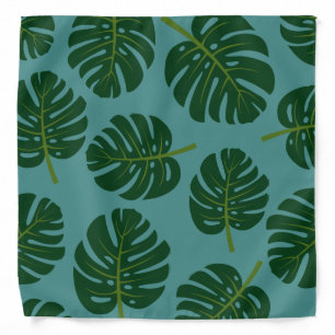 Green Monstera palm leaves pattern bandana