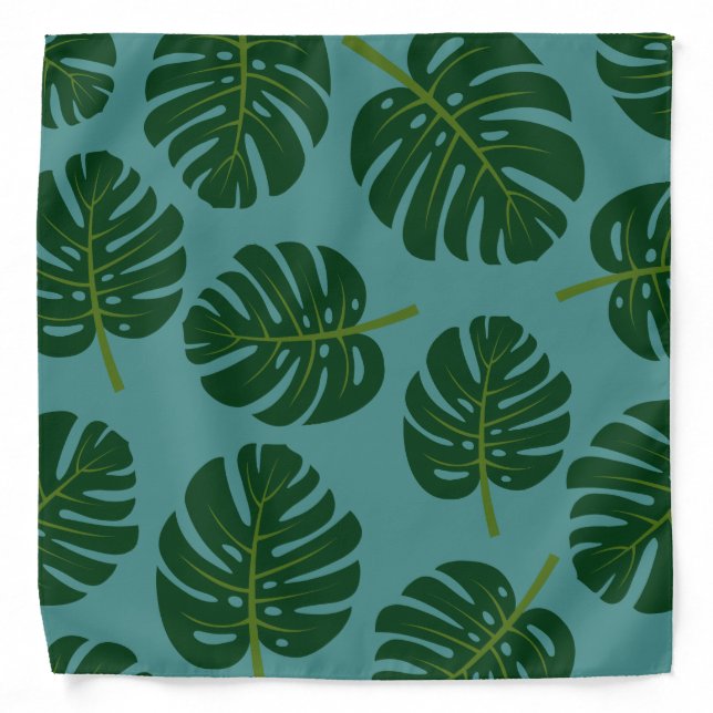 Green Monstera palm leaves pattern bandana (Front)