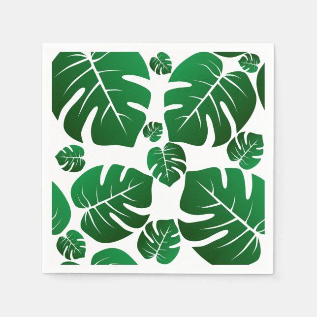 Green Monstera Plant Leaves Napkins (Front)