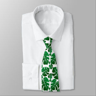 Green Monstera Plant Leaves Neck Tie