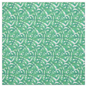 Green monstera tropical leaves pattern  on white b fabric