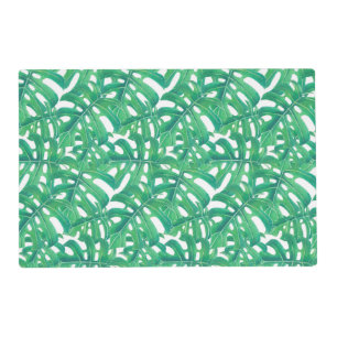 Green monstera tropical leaves pattern placemat