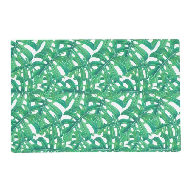 Green monstera tropical leaves pattern placemat (Front)