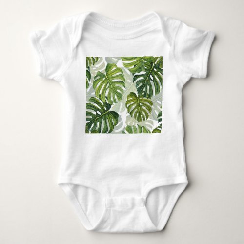 Green Monstera Tropical Watercolor Baby Bodysuit