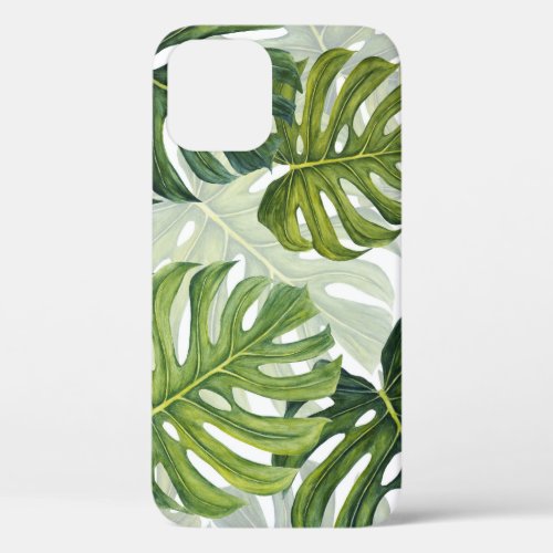 Green Monstera Tropical Watercolor iPhone 12 Case