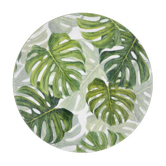 Green Monstera Tropical Watercolor Cutting Board