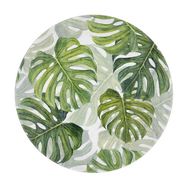 Green Monstera Tropical Watercolor Cutting Board (Front)