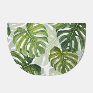 Green Monstera Tropical Watercolor Doormat