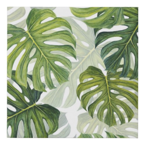 Green Monstera Tropical Watercolor Faux Canvas Print