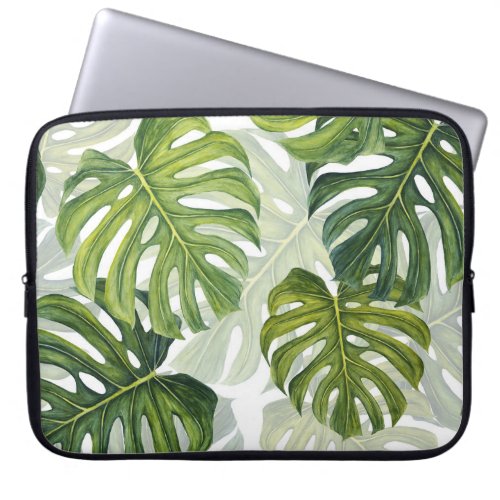 Green Monstera Tropical Watercolor Laptop Sleeve