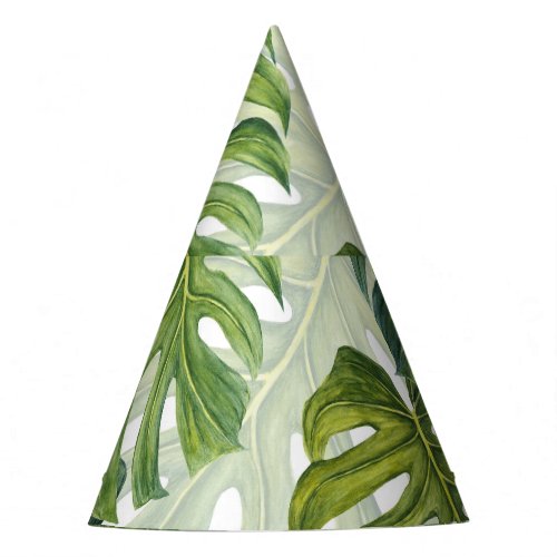 Green Monstera Tropical Watercolor Party Hat