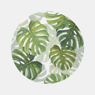 Green Monstera Tropical Watercolor Rug