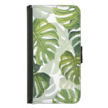 Green Monstera Tropical Watercolor Samsung Galaxy S5 Wallet Case
