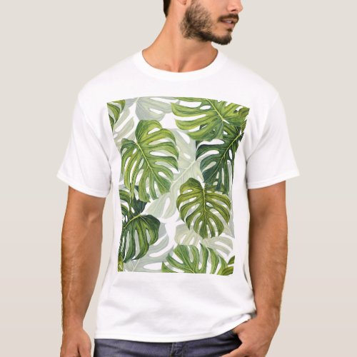 Green Monstera Tropical Watercolor T_Shirt