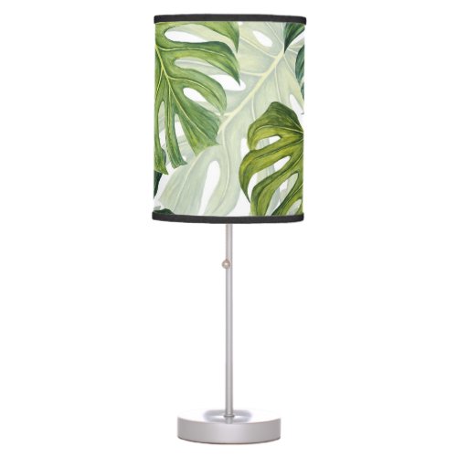 Green Monstera Tropical Watercolor Table Lamp