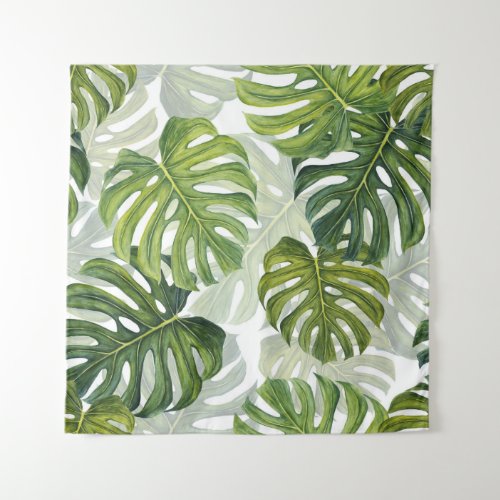 Green Monstera Tropical Watercolor Tapestry