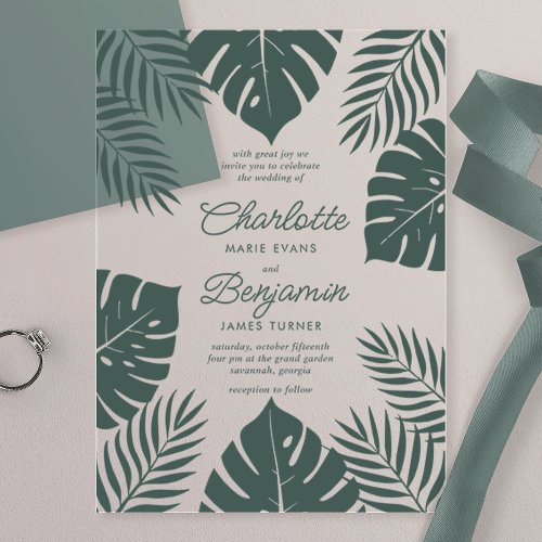 Green Monstera Tropical Wedding Acrylic Invitations