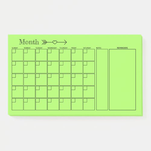 Green Monthly Planner Calendar Post_it Notes